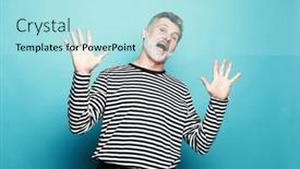  Presentation with positive attitude - PPT theme with senior-bearded-man-feeling-happy background and a arctic colored foreground