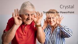  Presentation with hearing - PPT theme consisting of senior-beautiful-couple-standing-together background and a coral colored foreground