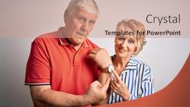  Presentation with senior couple - PPT theme with senior-beautiful-couple-standing-together background and a coral colored foreground