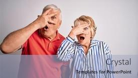  Presentation with senior couple - Colorful presentation theme enhanced with senior-beautiful-couple-standing-together backdrop and a light blue colored foreground