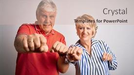  Presentation with violence - Presentation theme with senior-beautiful-couple-standing-together background and a soft green colored foreground