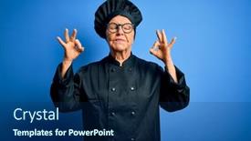  Presentation with blue eyes - Beautiful presentation featuring senior-beautiful-grey-haired-chef backdrop and a navy blue colored foreground