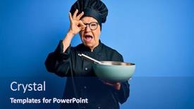  Presentation with chef - Presentation theme enhanced with senior-beautiful-grey-haired-chef background and a navy blue colored foreground