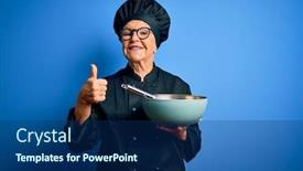  Presentation with chef - Colorful presentation enhanced with senior-beautiful-grey-haired-chef backdrop and a navy blue colored foreground