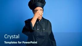  Presentation with blue eyes - Theme with senior-beautiful-grey-haired-chef background and a ocean colored foreground