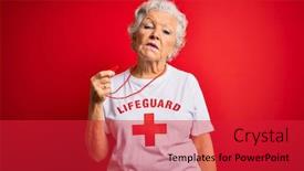  Presentation with lifeguard - Audience pleasing slide set consisting of senior-beautiful-grey-haired-lifeguard backdrop and a red colored foreground