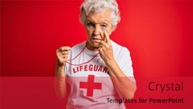 Presentation with whistle - Beautiful presentation featuring senior-beautiful-grey-haired-lifeguard backdrop and a red colored foreground