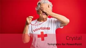  Presentation with red grey - Presentation theme featuring senior-beautiful-grey-haired-lifeguard background and a red colored foreground