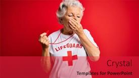  Presentation with lifeguard - PPT theme with senior-beautiful-grey-haired-lifeguard background and a red colored foreground