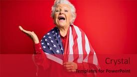  Presentation with united states flag - PPT theme consisting of senior-beautiful-grey-haired-patriotic background and a crimson colored foreground