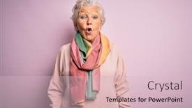  Presentation with grey - Colorful PPT layouts enhanced with senior-beautiful-grey-haired-woman backdrop and a  colored foreground