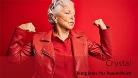 Presentation with senior fitness - Audience pleasing slide set consisting of senior-beautiful-grey-haired-woman backdrop and a crimson colored foreground