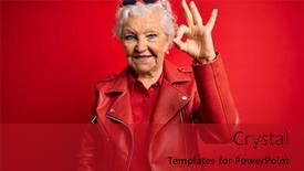  Presentation with red grey - Cool new presentation theme with senior-beautiful-grey-haired-woman backdrop and a crimson colored foreground