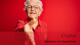  Presentation with business casual - Audience pleasing PPT layouts consisting of senior-beautiful-grey-haired-woman backdrop and a crimson colored foreground