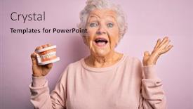  Presentation with denture - Slide set featuring senior-beautiful-grey-haired-woman background and a lemonade colored foreground