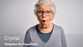  Presentation with grey - Beautiful slide set featuring senior-beautiful-grey-haired-woman backdrop and a gray colored foreground