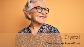  Presentation with grey - PPT theme having senior-beautiful-grey-haired-woman background and a yellow colored foreground