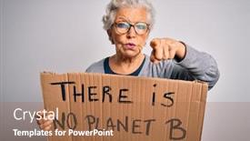  Presentation with hand holding earth - Amazing theme having senior-beautiful-grey-haired-woman backdrop and a coral colored foreground