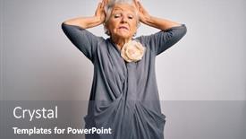  Presentation with grey - Slides having senior-beautiful-grey-haired-woman background and a gray colored foreground