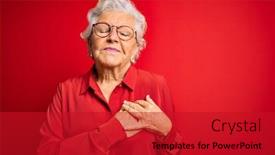  Presentation with red grey - Amazing PPT layouts having senior-beautiful-grey-haired-woman backdrop and a crimson colored foreground