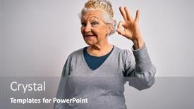  Presentation with golden woman - Theme enhanced with senior-beautiful-grey-haired-woman background and a gray colored foreground