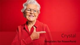  Presentation with red grey - Slides having senior-beautiful-grey-haired-woman background and a crimson colored foreground
