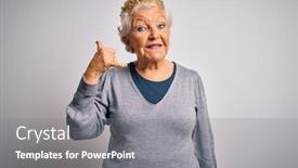  Presentation with golden woman - Presentation design consisting of senior-beautiful-grey-haired-woman background and a gray colored foreground