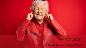  Presentation with red grey - Slide deck having senior-beautiful-grey-haired-woman background and a crimson colored foreground
