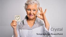  Presentation with grey - Presentation theme featuring senior-beautiful-grey-haired-woman background and a  colored foreground