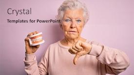  Presentation with denture - PPT theme with senior-beautiful-grey-haired-woman background and a lemonade colored foreground