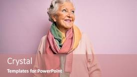  Presentation with grey - Presentation design having senior-beautiful-grey-haired-woman background and a coral colored foreground