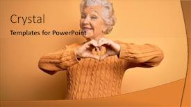  Presentation with romantic love - Colorful presentation theme enhanced with senior-beautiful-grey-haired-woman backdrop and a yellow colored foreground