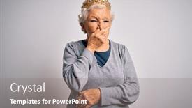  Presentation with golden woman - Colorful presentation design enhanced with senior-beautiful-grey-haired-woman backdrop and a gray colored foreground