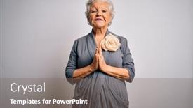  Presentation with praying hands - Amazing presentation theme having senior-beautiful-grey-haired-woman backdrop and a violet colored foreground