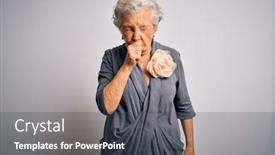  Presentation with senior care - Presentation theme with senior-beautiful-grey-haired-woman background and a dark gray colored foreground