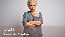  Presentation with grey - Beautiful presentation design featuring senior-beautiful-grey-haired-woman backdrop and a coral colored foreground