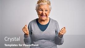  Presentation with queen - Cool new slide set with senior-beautiful-grey-haired-woman backdrop and a gray colored foreground