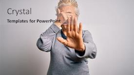  Presentation with golden woman - Beautiful presentation design featuring senior-beautiful-grey-haired-woman backdrop and a light gray colored foreground