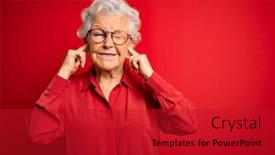  Presentation with red grey - Slide set having senior-beautiful-grey-haired-woman background and a crimson colored foreground