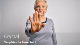  Presentation with golden woman - Amazing presentation design having senior-beautiful-grey-haired-woman backdrop and a gray colored foreground
