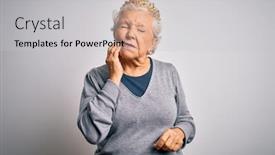  Presentation with queen - Presentation theme featuring senior-beautiful-grey-haired-woman background and a light gray colored foreground