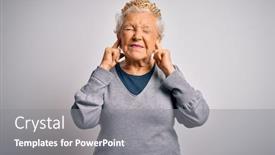 Presentation with music queen - Cool new theme with senior-beautiful-grey-haired-woman backdrop and a gray colored foreground