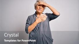  Presentation with flu virus - PPT theme featuring senior-beautiful-grey-haired-woman background and a dark gray colored foreground