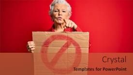  Presentation with red banner - PPT theme consisting of senior-beautiful-grey-haired-woman background and a red colored foreground