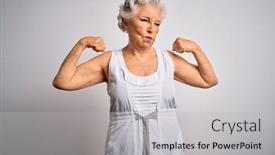  Presentation with senior fitness - Slide deck having senior-beautiful-grey-haired-woman background and a light gray colored foreground
