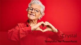  Presentation with red grey - Presentation featuring senior-beautiful-grey-haired-woman background and a crimson colored foreground