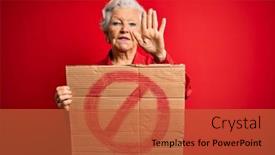  Presentation with red banner - Beautiful slides featuring senior-beautiful-grey-haired-woman backdrop and a red colored foreground
