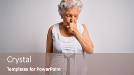  Presentation with senior care - Slide set consisting of senior-beautiful-grey-haired-woman background and a gray colored foreground