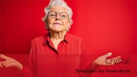  Presentation with red grey - Cool new presentation theme with senior-beautiful-grey-haired-woman backdrop and a crimson colored foreground