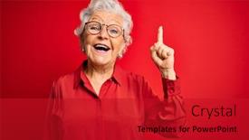  Presentation with red grey - Cool new slide set with senior-beautiful-grey-haired-woman backdrop and a crimson colored foreground